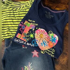Girls Three Piece Bundle 2 Muscle Tank Tops & 1 Pair Bermuda Shorts
